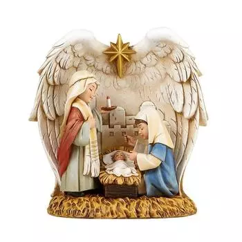 19 см Рождественский вертеп Святое семейство и крылья ангела-хранителя Христианский рождественский вертеп Статуэтка История Иисуса 1pcs