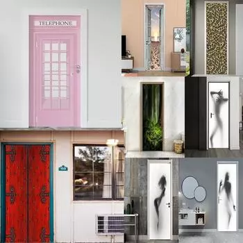 19 стилей Пейзаж 3D наклейки на двери Съемные Vinilos Para Puertas клейкие обои Художественные фрески для дверей Библиотека Современный домашний декор 77X200cm(cut 2Pcs)