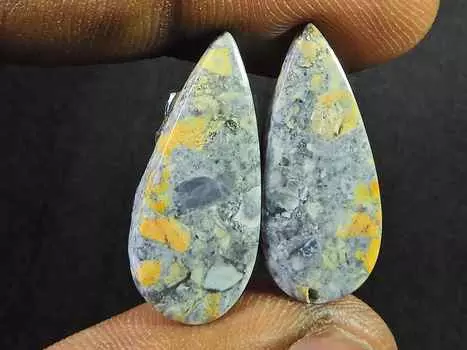 19Cts. Natural Maligano Jasper (10mm X 25mm each) Pear Cabochon Match Pair SK-2768