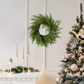 19inch Artificial Pine Christmas Wreath Front Door Multifunctional Xmas Garland for Holiday Style A