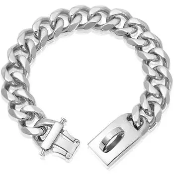 19Mm Stainless Steel Gold Dog Chain Dog Collar Pet Dog Lock Buckle Hip Hop Gold Dog Chain 19mm-10inch(25cm) серебряный