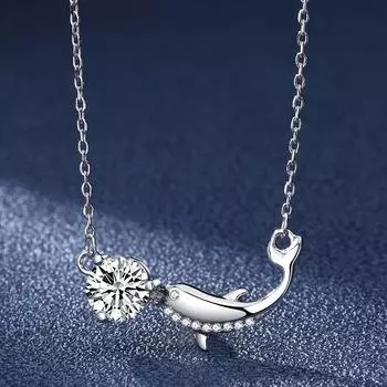 1,0 карат кулон из муассанита, ожерелье в форме дельфина, кулон в форме животного, ювелирные изделия на шею, украшения на день Святого Валентина, лучший подарок 17.72 inch&1.0 CT