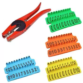 1-100 ушные бирки для крупного рогатого скота, маркер для крупного рогатого скота, аппликатор для идентификации животных, ушные бирки для овец, телят, коров, щипцы для ушных бирок Blue with Plier