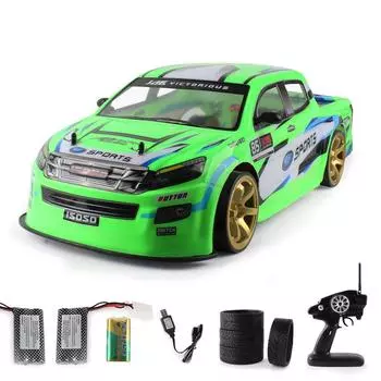 1:10, 70 км/ч, 2,4G, радиоуправляемый автомобиль, 4WD, двойной аккумулятор, светодиодные фары высокой мощности, гоночный грузовик зелёный