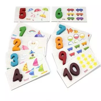 1-10 Digital Wooden Toys 10pcs Card Matching 3D Puzzle Kids Early Learning Cartoon Animal Math Puzzl