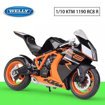 1/10 масштаб Welly KTM 1190 RC8 R модель мотоцикла из сплава, литая под давлением металлическая игрушечная машина, модель мотоцикла, коллекция высокой имитации, детские подарки 1/10-20.7x7.4x12cm оранжевый/чёрный