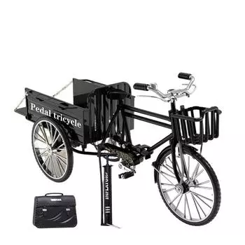1/10 Мини сплав ретро трехколесный плоский велосипед металлический литой под давлением классический трехколесный велосипед модель игрушка моделирование коллекция подарки чёрный