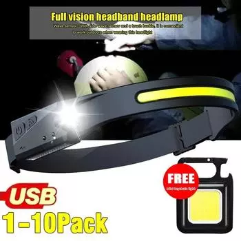 1-10 шт COB налобный фонарь с датчиком, USB-перезаряжаемый налобный фонарь, 5 режимов освещения, рабочий фонарь для кемпинга на открытом воздухе