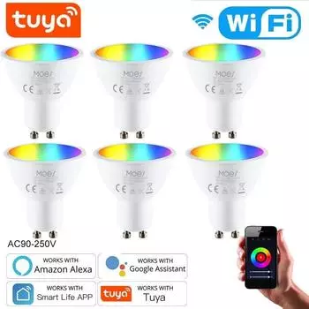 1-10 шт. GU10 Tuya WIFI умные светодиодные лампы RGB C+W белые диммируемые лампы Smart Life APP Control Light Bulb работают с Alexa Google Home