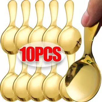 1-10 шт. Круглые десертные ложки из нержавеющей стали с короткой ручкой, кофейные ложки, золотые, серебряные, детские ложки для мороженого, кухонные столовые приборы