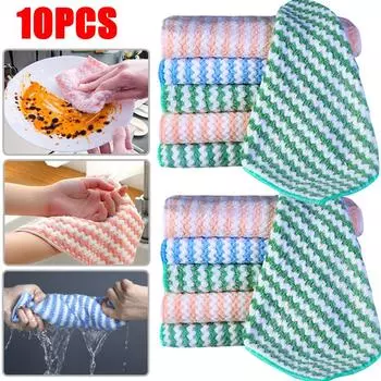 1/10 шт кухонное полотенце из микрофибры двухслойная впитывающая ткань тряпки утолщенные масляные антипригарные чистящие губки чистящие принадлежности 1PCS