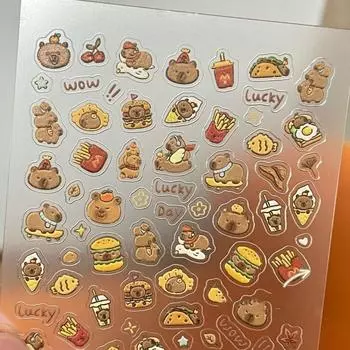 1/10 шт. Милые мультяшные наклейки для ногтей Capybara, мягкие рельефные самоклеящиеся наклейки Capybara, многофункциональные коричневые Capibala