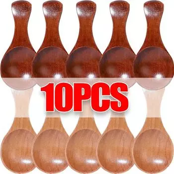 1/10 шт. Мини деревянные ложки кухонные специи приправа соль сахар ложка с короткой ручкой круглая детская ложка кухонная посуда About 8.5X3.6cm