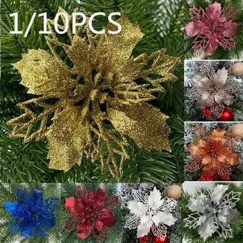 1/10 шт. Рождественская елка, кулон, украшения, 11 см, большие искусственные цветы, украшения, рождественские поделки, блестящий цветок, пуансеттия 1PC королевский синий