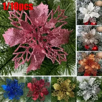 1/10 шт., рождественские большие блестящие пуансеттии, искусственные цветы, декор, рождественские елочные украшения, товары для вечеринок и мероприятий 1 pcs