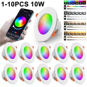 1-10 шт. светодиодная лампа RGB Tuya Dimmable Downlight Spotlight Bluetooth-совместимая лампа 10/15 Вт управление через приложение GB+CW+WW умная лампа 10w