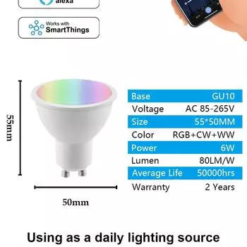 1-10 шт. Tuya LED RgbCW умная лампочка с регулируемой яркостью Gu10 6 Вт Wifi Led Magic Lamp AC 85 В-265 В работает с Alexa Google Home Yes&1 pcs
