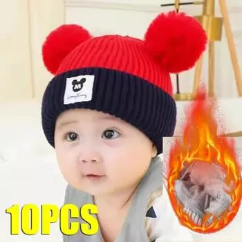 1-10PCS Baby Men and Women Baby Cap Autumn and Winter Padded and Thickened Windproof Ear Protection Children s Cap Knitted Cap 1PC чёрный