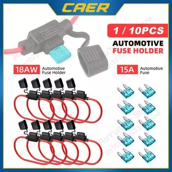 1/10pcs Car Inline Fuse Holder 18AWG Wiring Harness 15AMP Mini Blade Adapter for 12V Wire Cutoff Switch Socket Damp Proof Splash