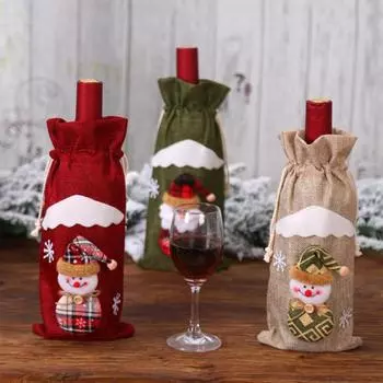 1~10PCS Creative Christmas Wine Bottle Set Golden Velvet Dress Wine Bottle Covers Sleeve Santa Snowman Xmas New Year Dinner