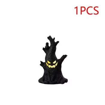 1-10PCS Halloween LED Ghost Face Tree Statue with BatterySpooky Tree Demon Statue Tabletop Bark Face Figurine for Indoor Outdoor 1pc