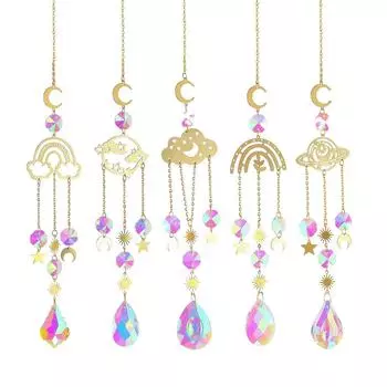 1~10PCS Moon Sun Catchers Crystal Pendant Light Catcher Rainbow Chaser Hanging Wind Chimes Home Room Garden Decoration Outdoor