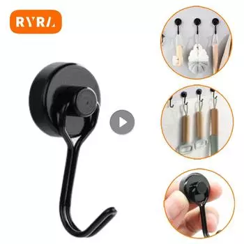 1-10pcs Multi Functional Heavy-duty Magnetic Hook With Strong Neodymium Magnet Hook Black Kitchen Refrigerator Hanging Utensils