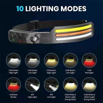 1-10Pcs Tricolor LED Sensor Headlamp Built-in Battery USB Rechargeable Head Flashlight Outdoor Camping Fishing Emergency Lamp