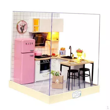 1/124 DIY Мини-кукольный домик, деревянная миниатюрная мебель, комплект со светодиодной подсветкой и пылезащитной крышкой, день рождения