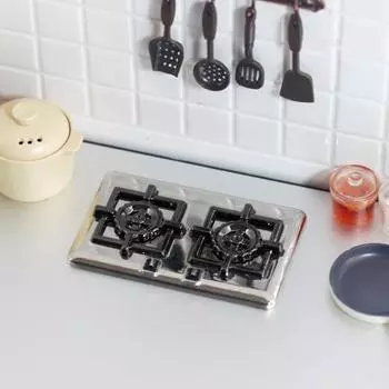 1:12/1:6 кукольных миниатюрных газовых плит, реалистичные двойные модели плит, сделай сам, кукольная жизнь, микросцена, орнамент, кукольный дом, кухонный декор, аксессуары серебряный
