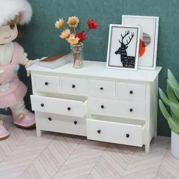 1:12 1:6 Мини-шкаф для кукольного домика, 8 ящиков, шкаф для хранения вещей в спальне, миниатюрная модель мебели для самостоятельного изготовления аксессуаров для кукольного домика белый