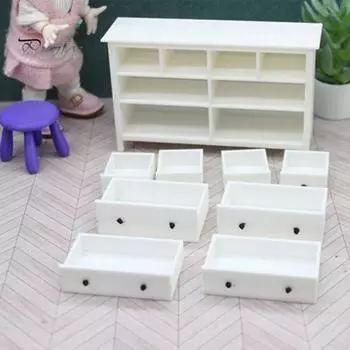 1:12 1:6 Мини-шкаф для кукольного домика, 8 ящиков, шкаф для хранения вещей в спальне, миниатюрная модель мебели для самостоятельного изготовления аксессуаров для кукольного домика белый