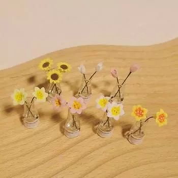 1:12/1:6 Миниатюрная ваза для цветов в виде кукольного домика, цветочный орнамент, мини-подсолнух, тюльпан, лилия, цветочная композиция, ваза, аксессуары для кукол A1
