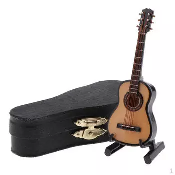 1:12 деревянных гитар, миниатюрный музыкальный инструмент, кукольный домик с футляром для переноски