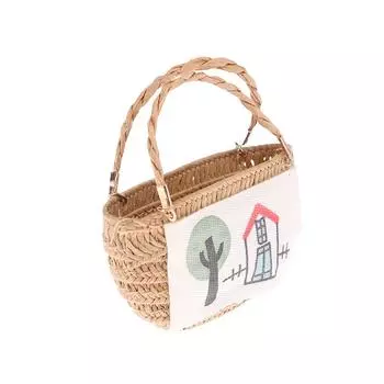 1/12 Dollhouse Mini Straw Basket Dollhouse Woven Handbag Doll Storage Basket