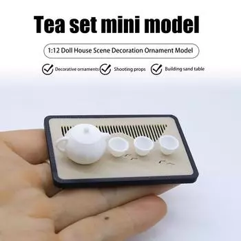 1/12 Dollhouse Mini Teapot Teacup Drain Tray Set Model Dollhouse Micro Scene Decoration Accessories Pretend Play Toys 1set