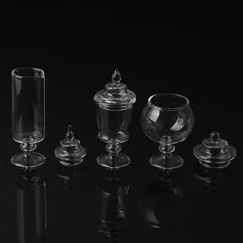 1/12 Кукольный домик Миниатюрный стеклянный горшок Бутылка для конфет с крышкой Кухня Домашний Декор