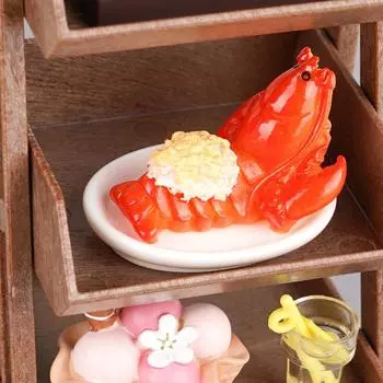 1/12 Dollhouse Simulation Seafood Foods Tray With Storage Rack Dollhouse Miniature Kitchen Decoration Kid Pretend Play Toys