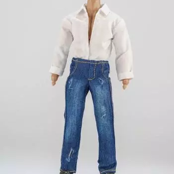 1/12 Фигурка Футболка и Джинсы Комплект Одежды, 6 дюймов Одежда, Подарки Для Детей И Взрослых, Ручная Работа blue ripped