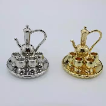 1:12 глянцевые миниатюрные чашки чайная тарелка чайный сервиз имитационная модель кукольные аксессуары золотистый
