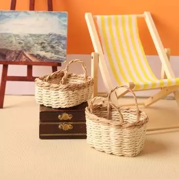 1:12 корзин для кукольного домика, устойчивая к царапинам, не выцветающая, с двойными ручками, модель корзины для ролевых игр, аксессуар для кукольного дома