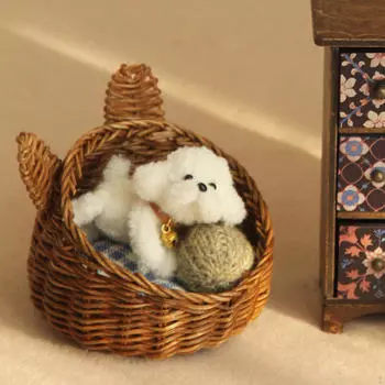 1/12 Кошка Собака Домик Кукольный Дом Декор Мебель DIY Часть Конура Миниатюрная Плетеная Корзина для light Minced flower