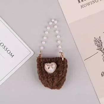 1/12 кукольная мини-вязаная сумка через плечо с жемчужной цепочкой сумка через плечо кукольные аксессуары для украшения кукольного домика кофейный