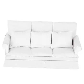 1:12 кукольных домиков Мини-диван с 3 подушками Мебель для гостиной Деревянный кукольный домик Украшения белый