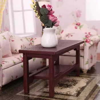 1:12 кукольных домиков, мини-ретро, столовый столик, бордовый журнальный столик, мебель, декор, игрушка one size