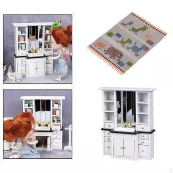1:12 кукольных домиков, миниатюрная кухня, деревянный умывальник, шкаф, напольный ковер