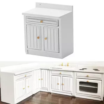 1:12 кукольных домиков, миниатюрная мебель, деревянный кухонный белый шкаф, аксессуары для украшения,