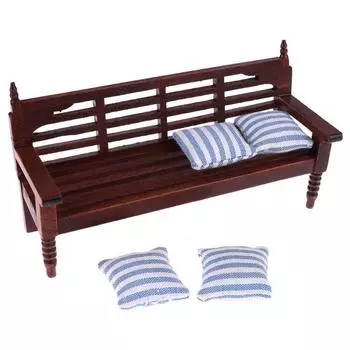 1:12 кукольных домиков, миниатюрная мебель, деревянный диван с 4 подушками для кукол, детская игрушка для ролевых игр wood sofa 4pcs pillows