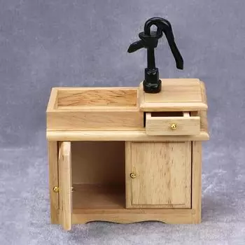 1:12 кукольных домиков Миниатюрная ванная комната Раковина Шкаф Кухня Умывальник Ящик Мебель Модель Декор Игрушка Кукольный Дом Аксессуары коричневый