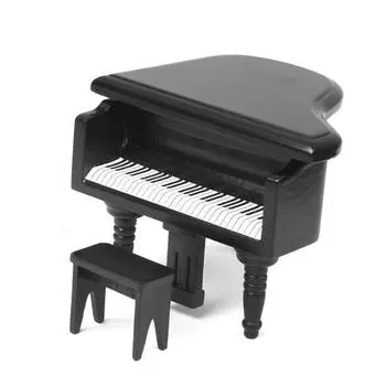 1:12 кукольных домиков, миниатюрное деревянное пианино со стулом, мини-модель мебели, рояль чёрный